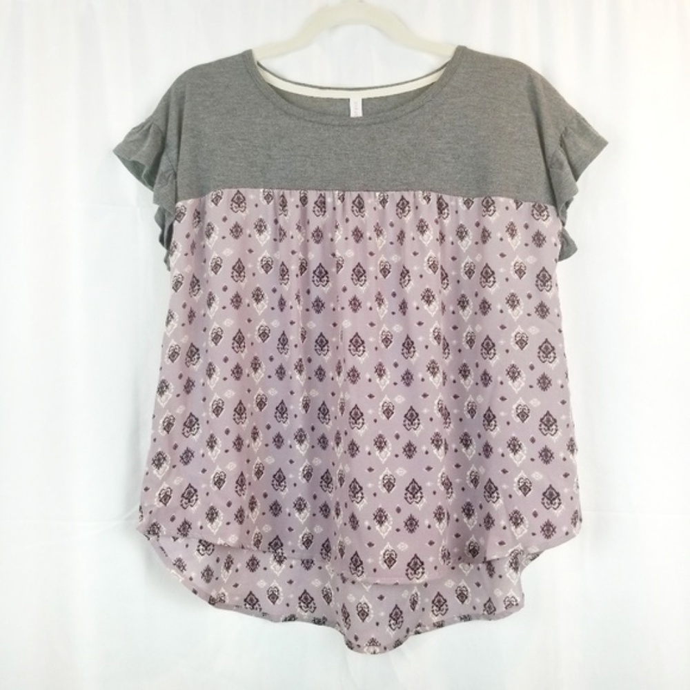 Xhilaration Purple & Gray Babydoll Blouse